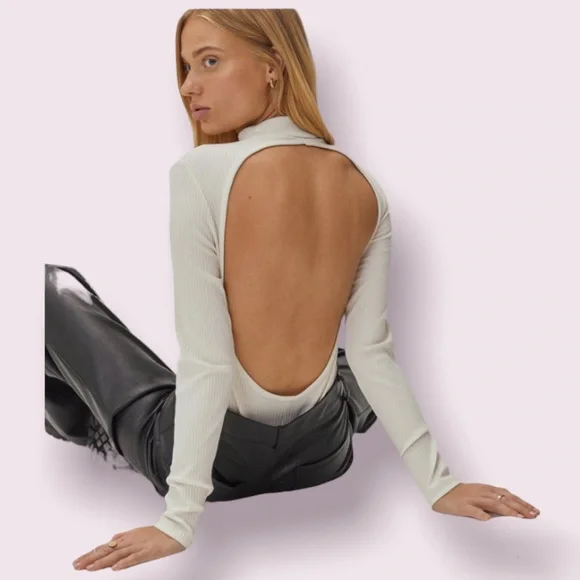 Nasty Gal Ribbed Open Back Sage Green Bodysuit in a Size 6 - Picture 2 of 7